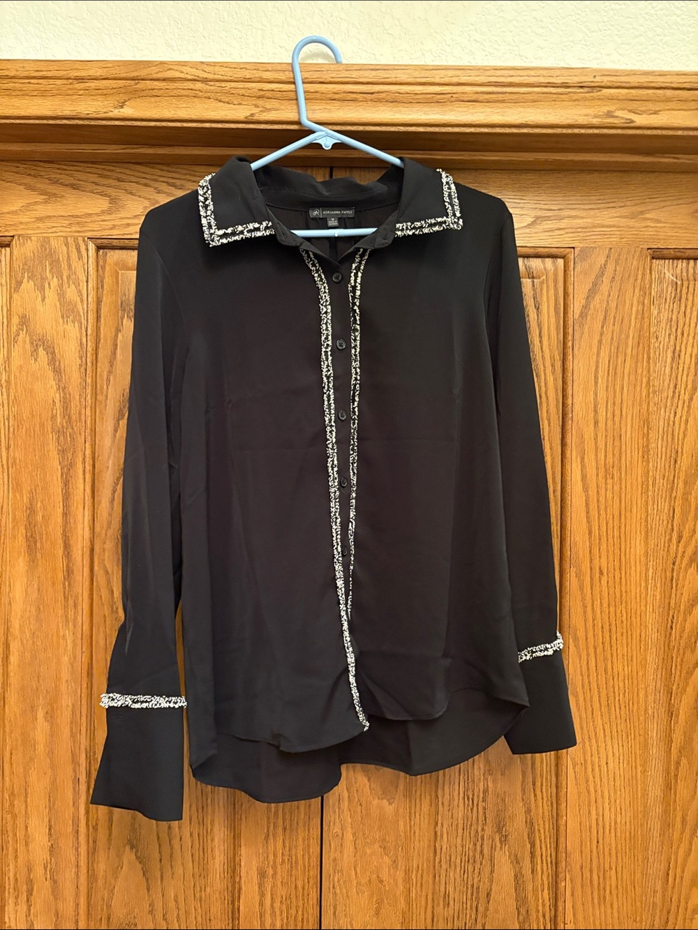 Adrianna Papell Black Button-Down Blouse with Contrast Trim